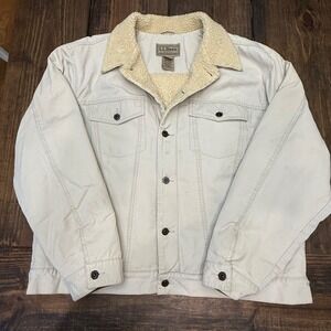 LL Bean Mens XL Reg‎ Sherpa Lined Canvas Trucker Jacket, vintage, chore jacket